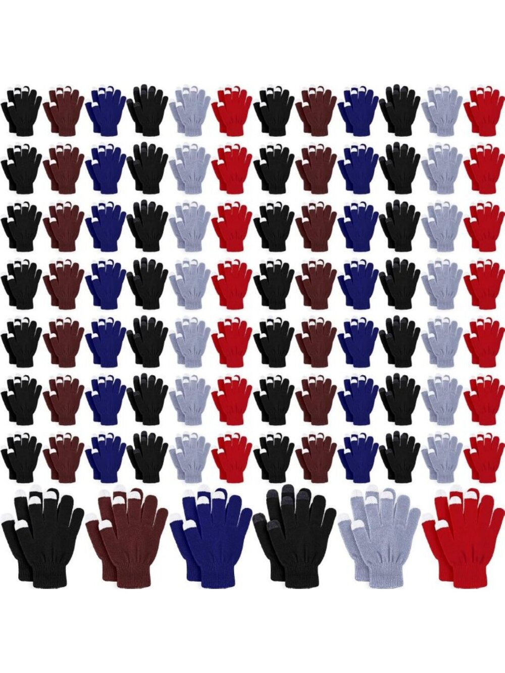 80 Pairs Warm Touchscreen Winter Gloves - 6 Colors, Stretchy Knit, Charity